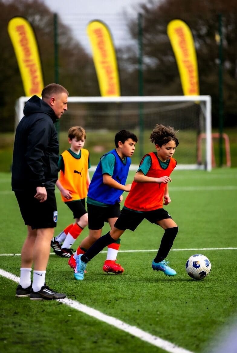 A coach running a session with young players at a Revel festival